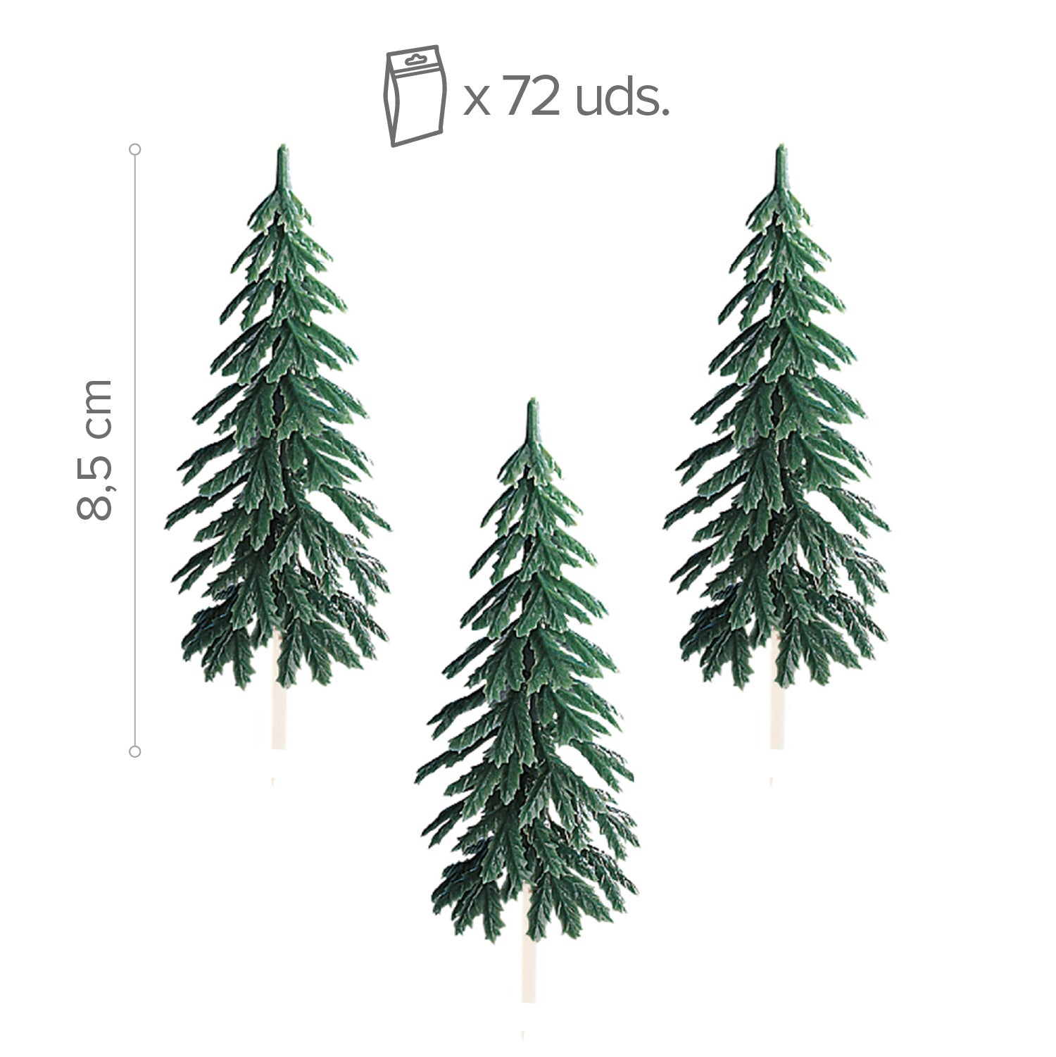 CAKE TOPPER PLASTIC GREEN PINE PLASTIC 8.5CM 72PCS
