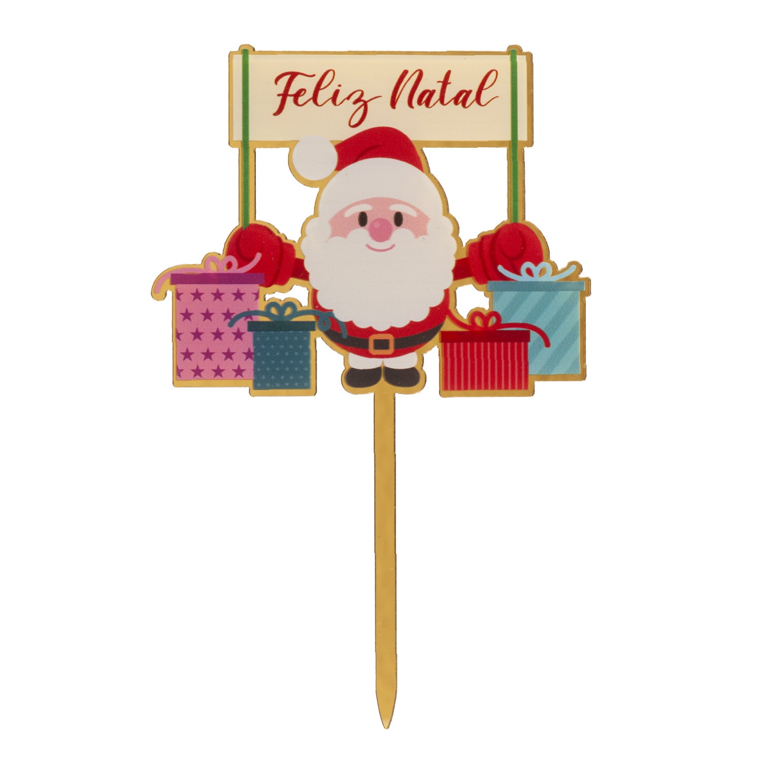 CAKE TOPPER FELIZ NATAL DORADO 10.4X16CM