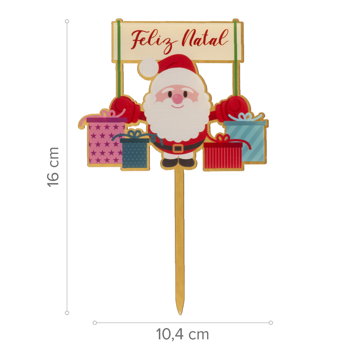 CAKE TOPPER FELIZ NATAL DORADO 10.4X16CM