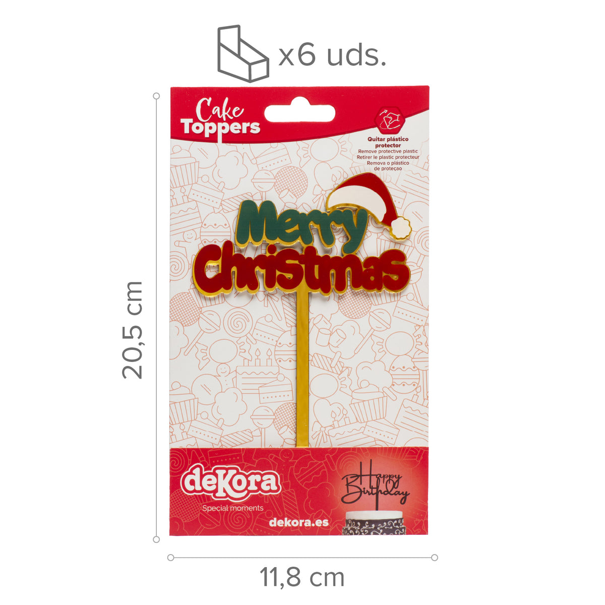 CAKE TOPPER MERRY CHRISTMAS GORRO NAVIDAD DORADO 10X15MM