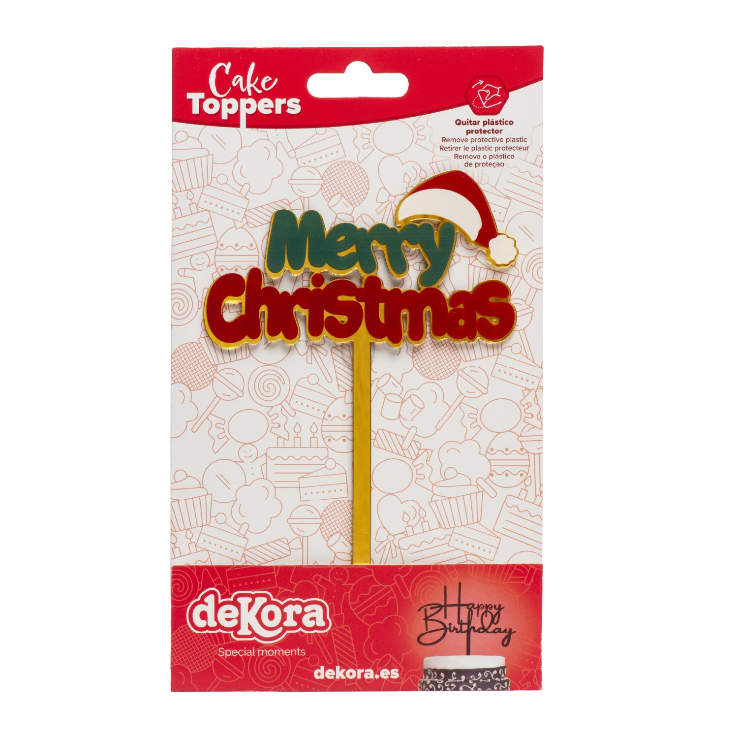 CAKE TOPPER MERRY CHRISTMAS GORRO NAVIDAD DORADO 10X15MM