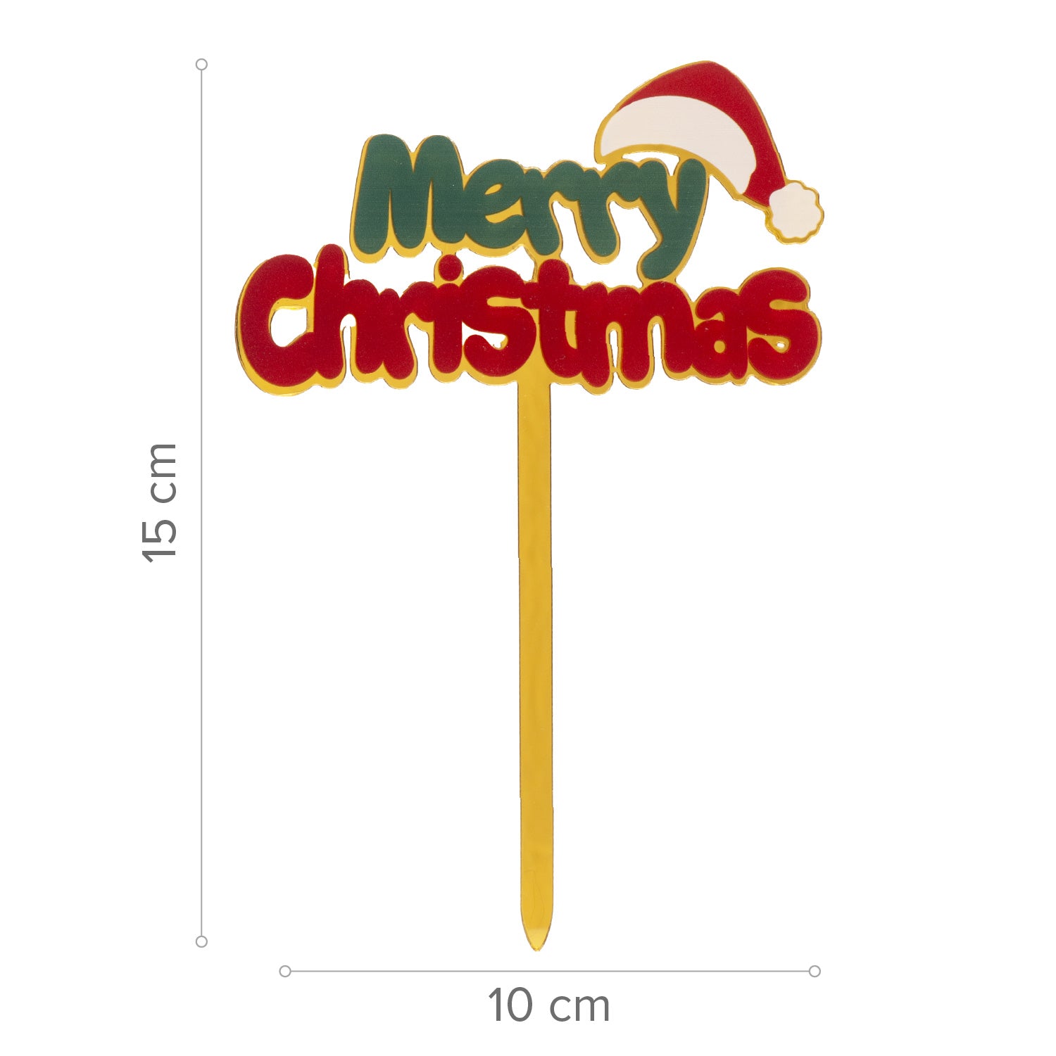CAKE TOPPER MERRY CHRISTMAS GORRO NAVIDAD DORADO 10X15MM