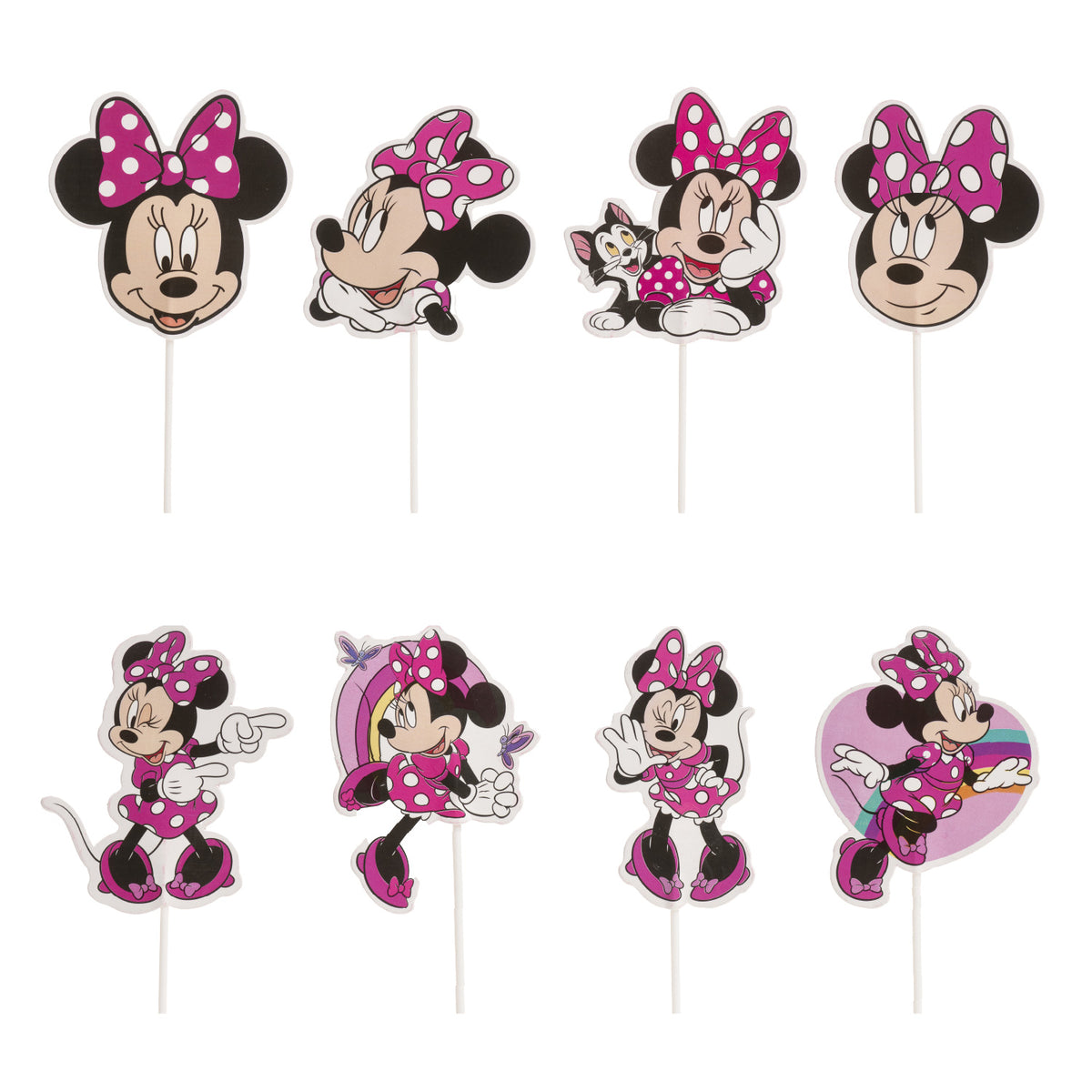 CAKE TOPPERS PAPEL MINNIE MOUSE 8 MODELOS 16 UNIDADES