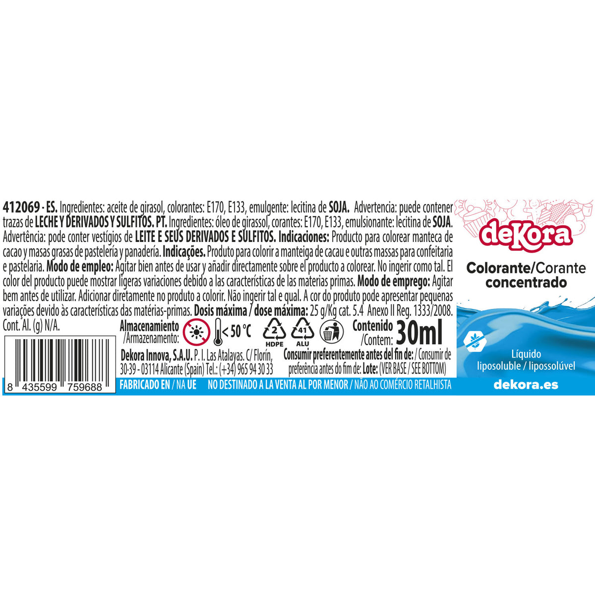 COLORANTE CONCENTRADO AZUL LIQ. LIPOSOLUBLE 30ML AZF