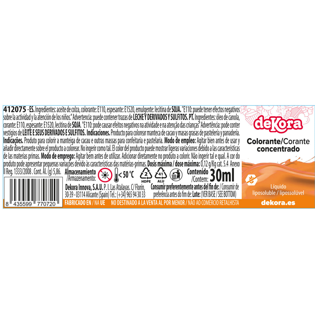 CONCENTRATED OIL-SOLUBLE COLOURING ORANGE 30ML