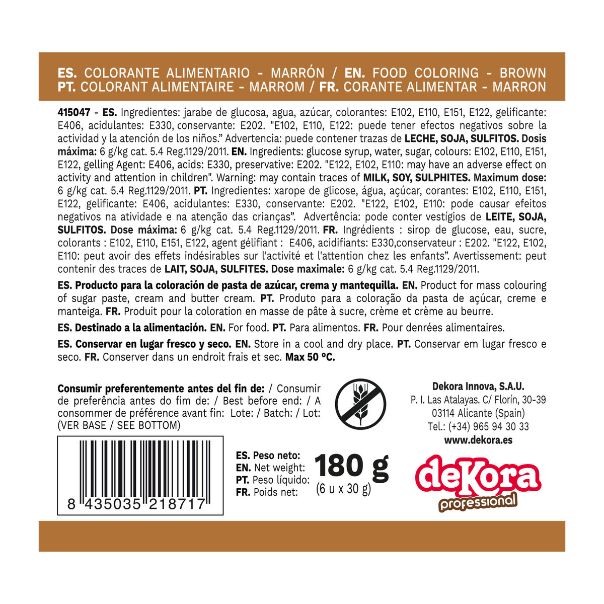 6 COLORANTES EN GEL HIDROSOLUBLE MARRON 30G
