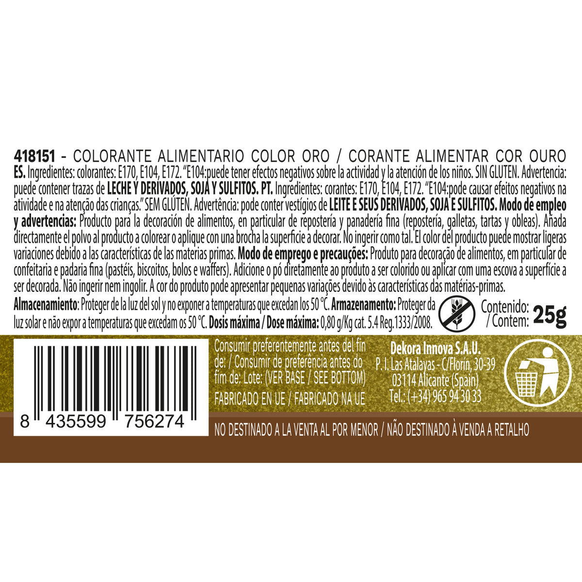COLORANTE POLVO LIPOSOLUBLE ORO PERLADO 25G