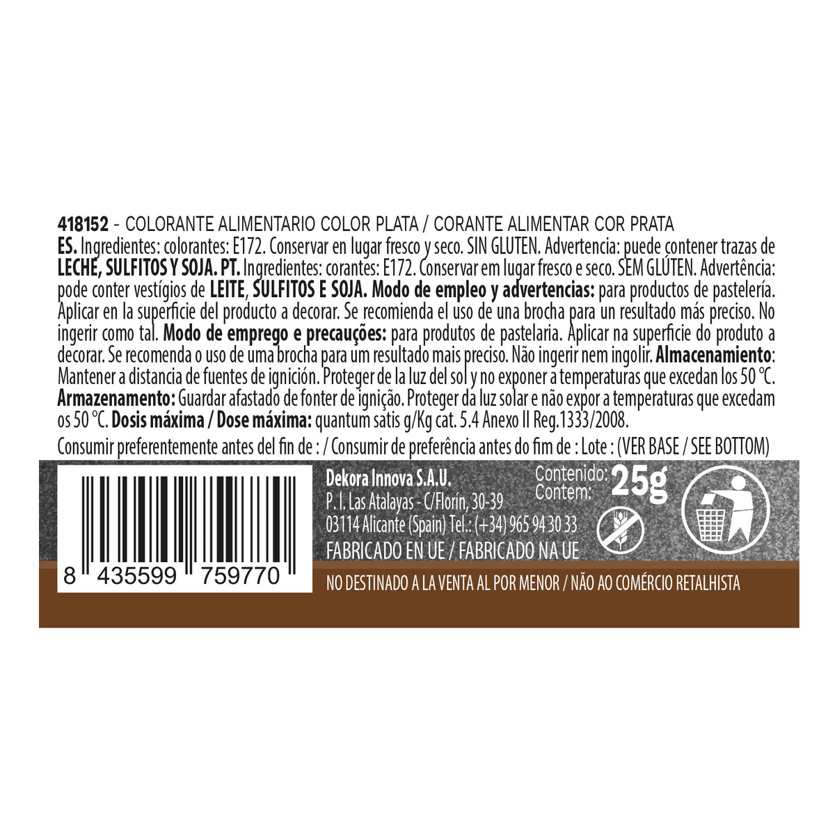 COLORANTE POLVO LIPOSOLUBLE PLATA PERLADO 25G