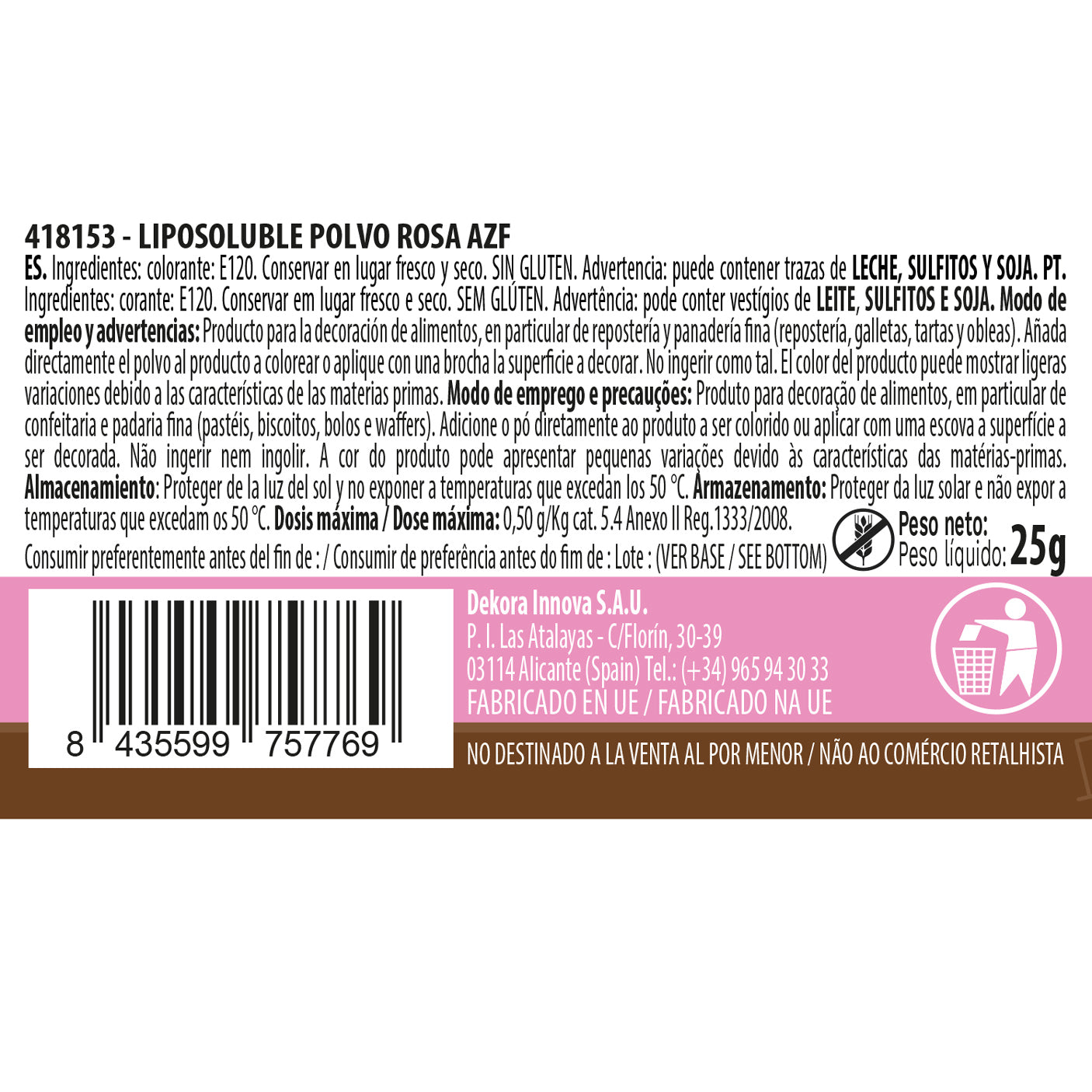 COLORANTE POLVO LIPOSOLUBLE ROSA 25G