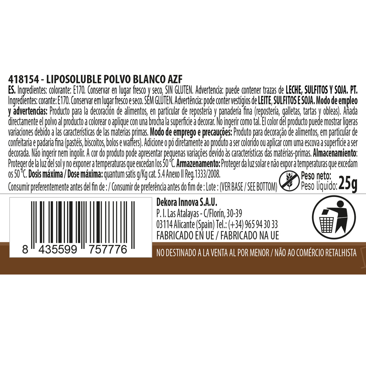 COLORANTE POLVO LIPOSOLUBLE BLANCO 25G