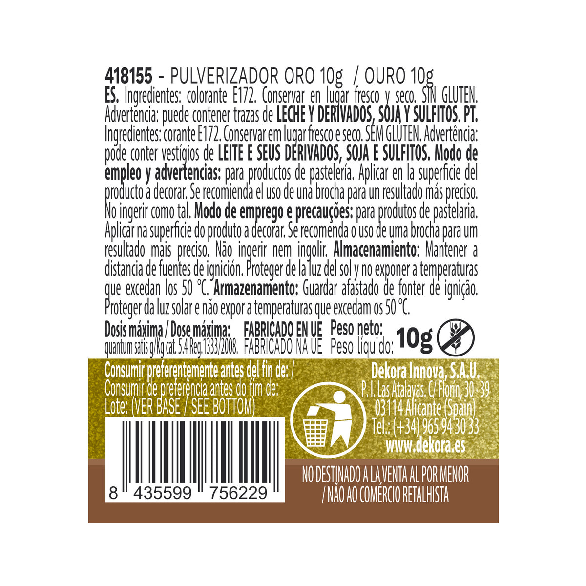 PULVERIZADOR ORO EFECTO PERLADO 10G