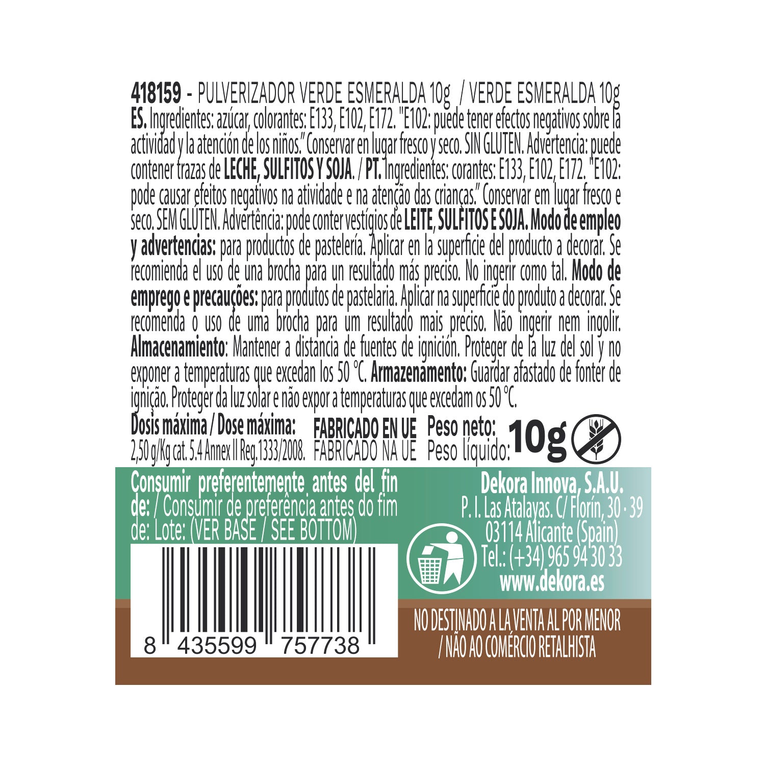 PULVERIZADOR VERDE ESMERALDA PERLADO 10G