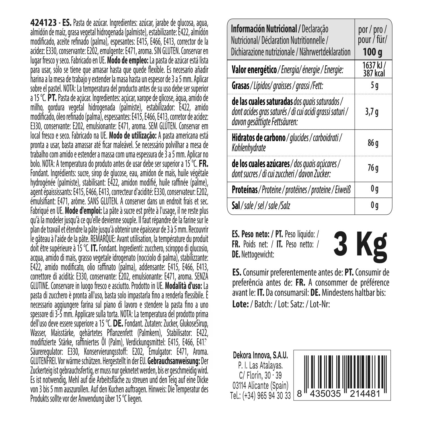 PASTA AZUCAR/FONDANT BLANCO 3KG