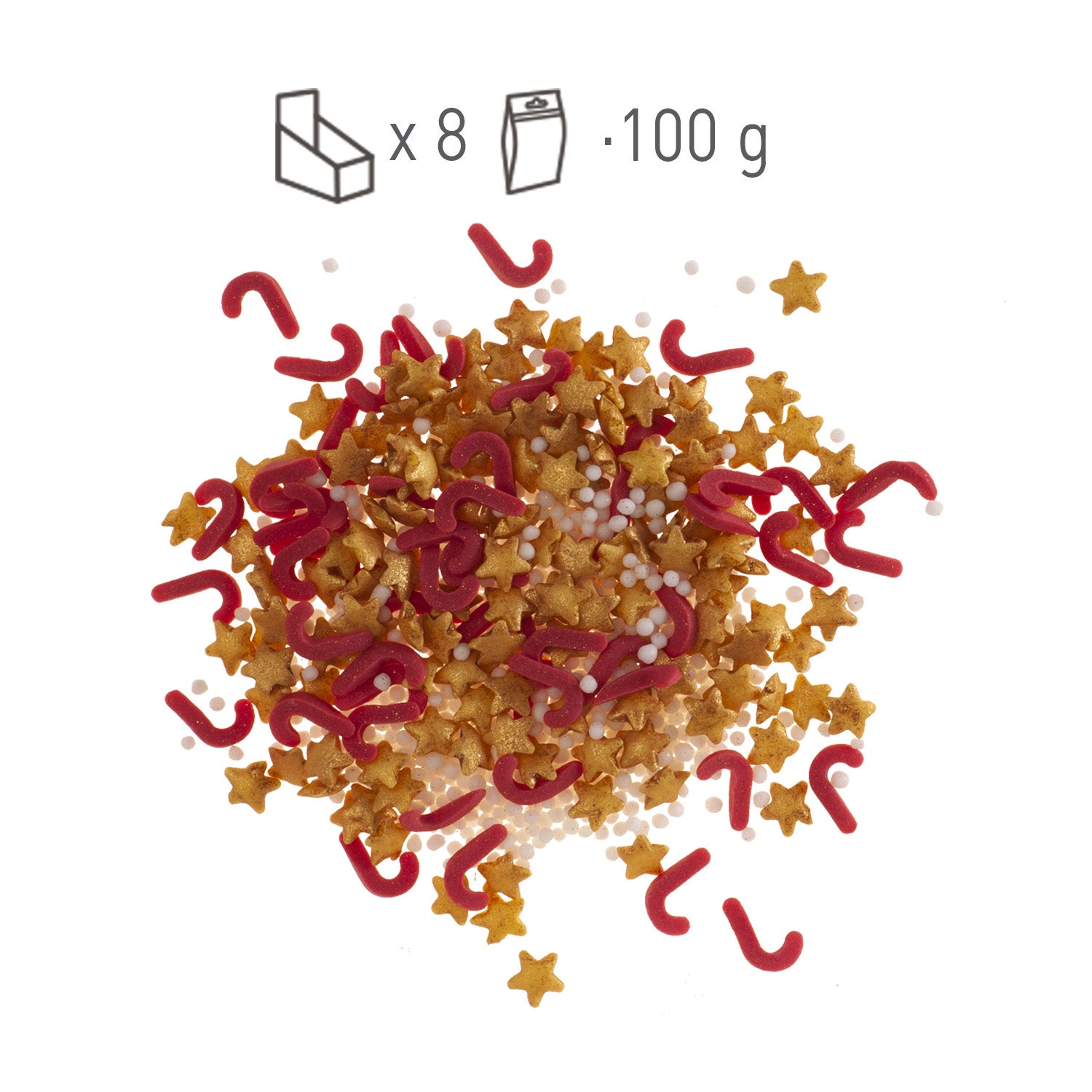 SPRINKLE MIX ESTRELLAS DORADAS Y BASTONES ROJOS 100GR