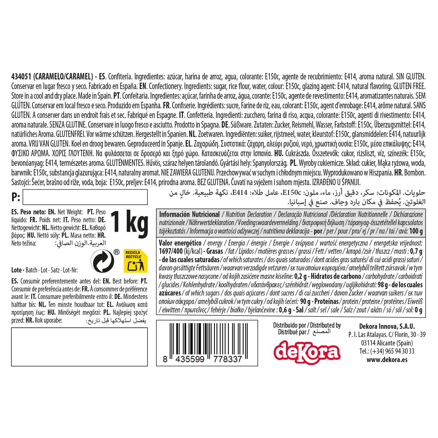 DEKOCRUNCHIES SABOR CARAMELO 1KG
