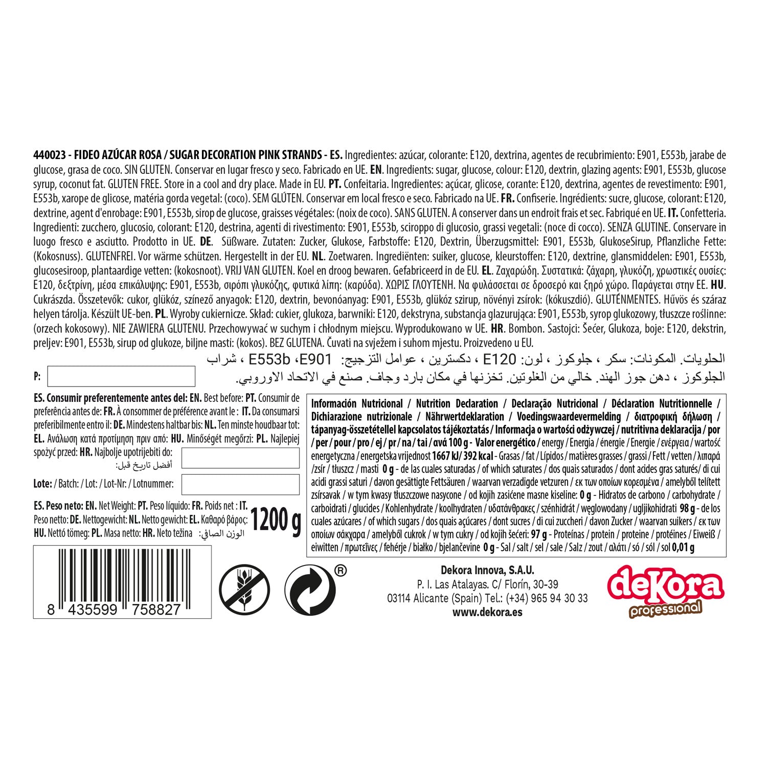 FIDEO DE AZUCAR ROSA 1.2KG