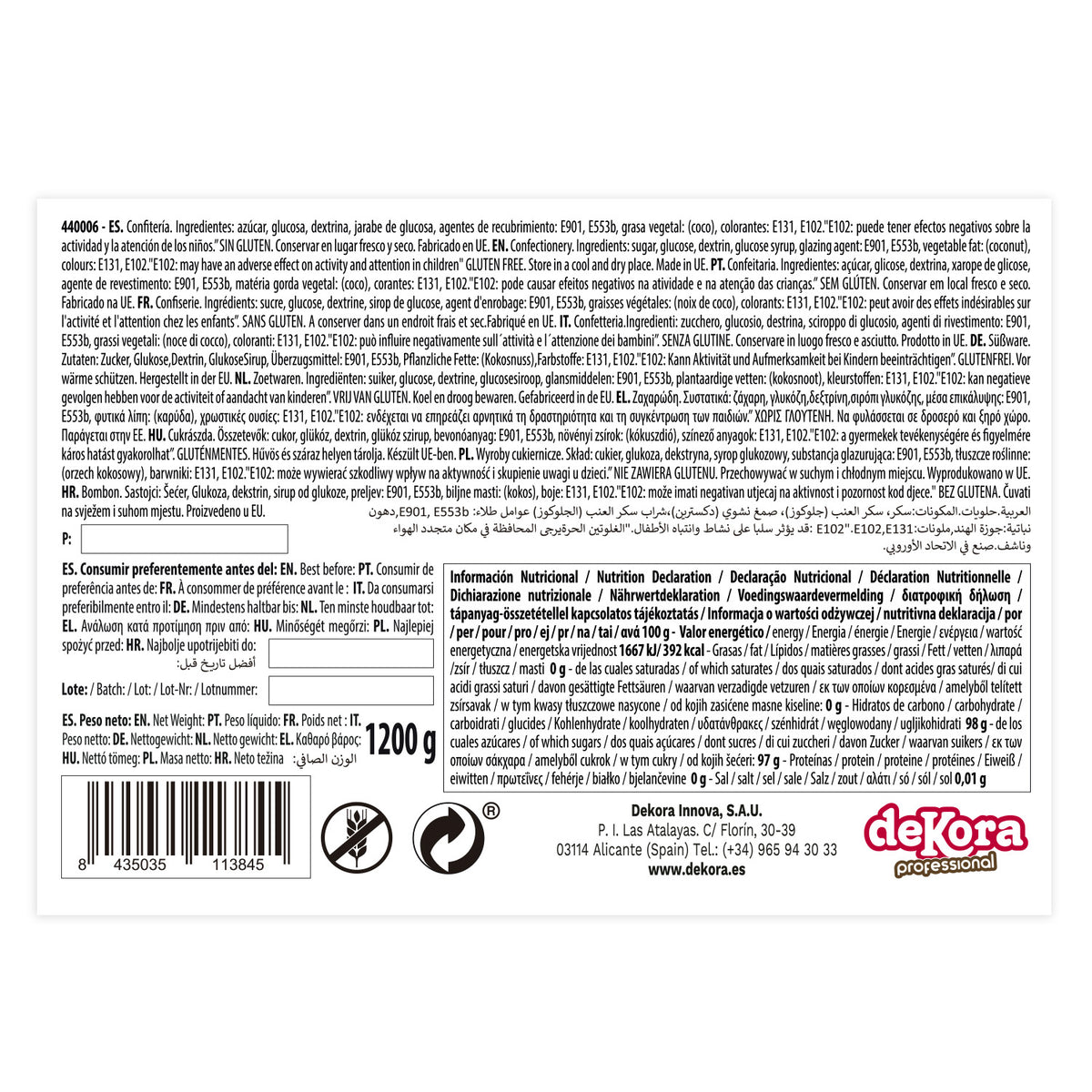 FIDEO DE AZUCAR VERDE 1.2KG