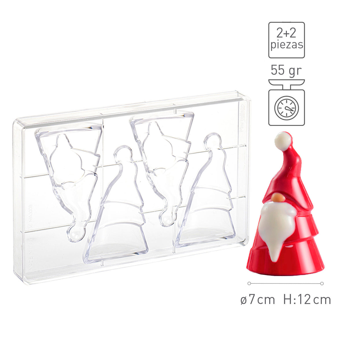 MOLDE POLICARBONATO PAPA NOEL Ø 70 H 120MM  4 PIEZAS