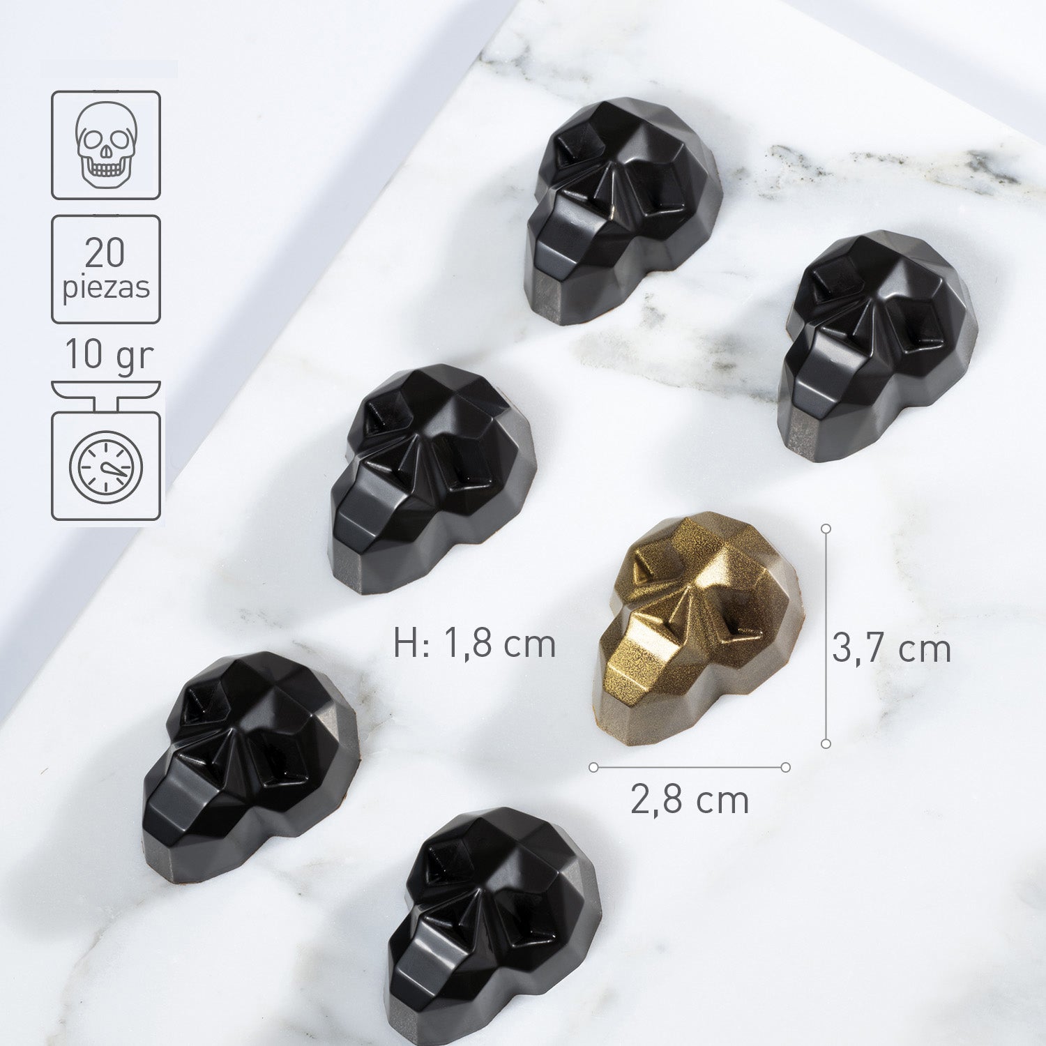MOLDE POLICARBONATO CALAVERA DIAMANTE 37X28 H18MM | 20U