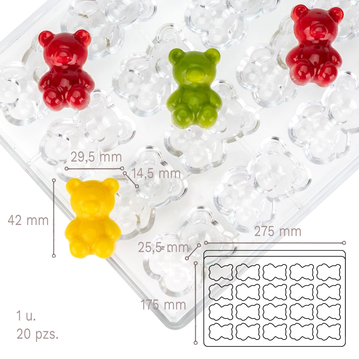 MOLDE POLICARBONATO OSITO CUTE- 275X175,25,5MM - 20 PZS