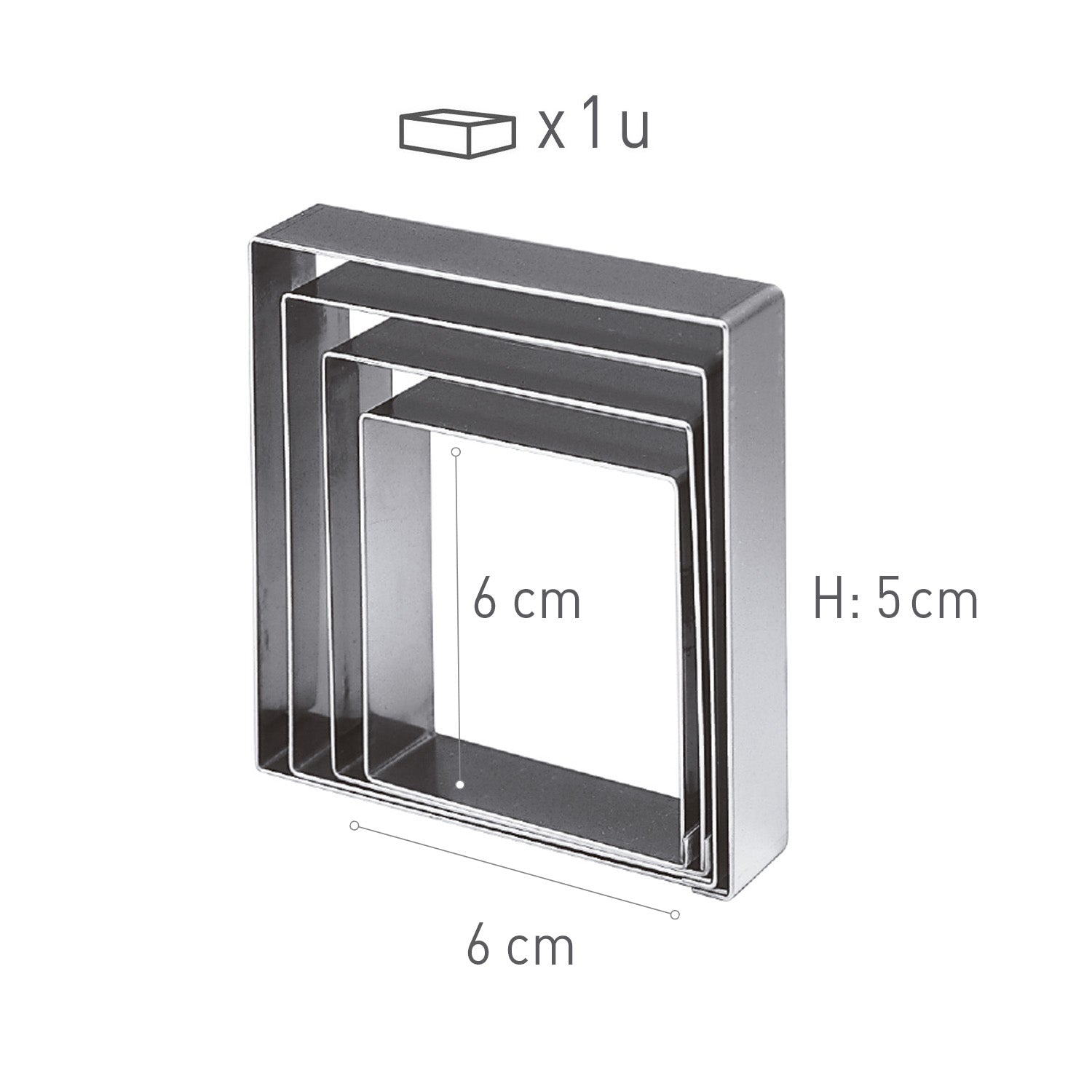 STAINLESS STEEL SQUARE MOULD.6X6H5CM