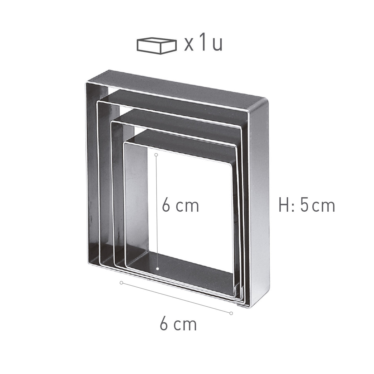STAINLESS STEEL SQUARE MOULD.6X6H5CM