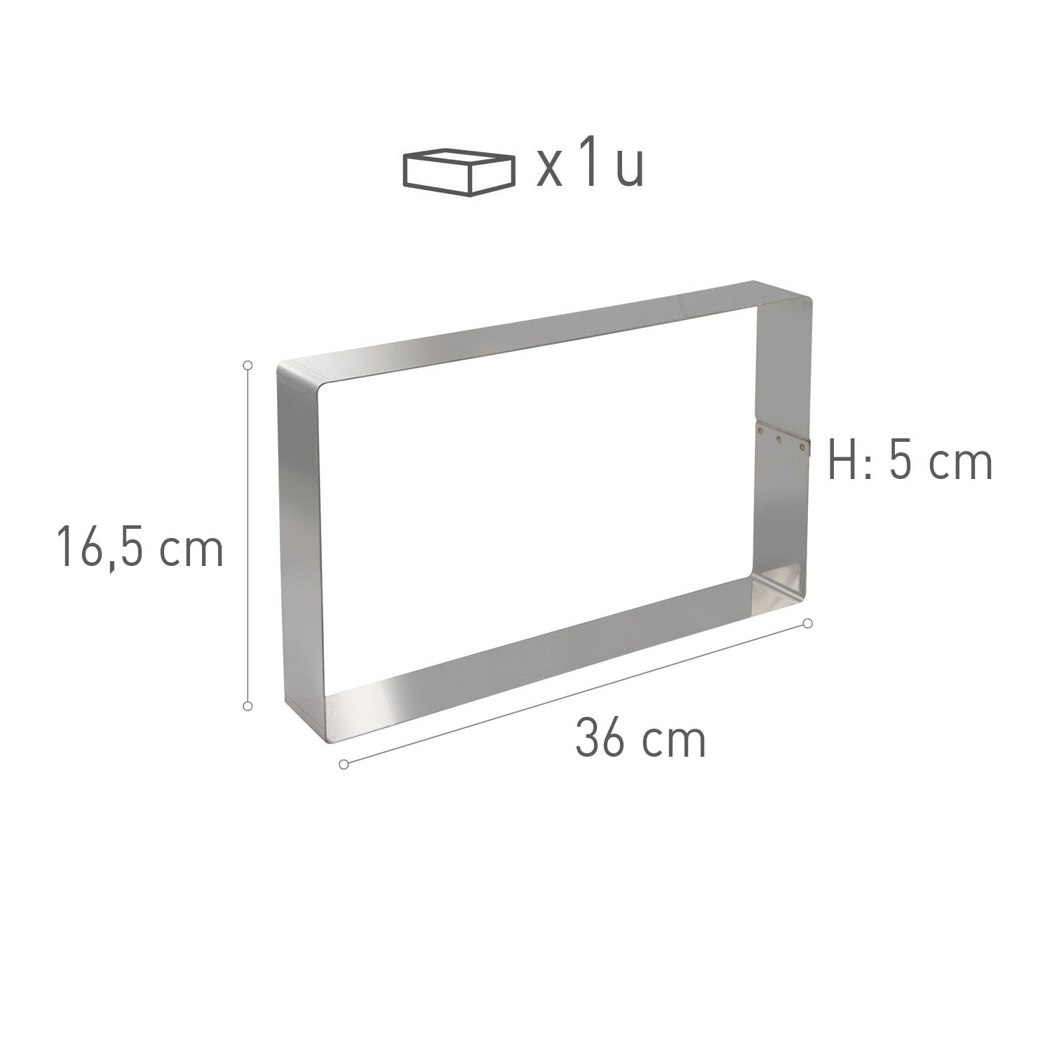 RECTANGULAR STAINLESS STEEL MOULD. 36X16.5H5CM