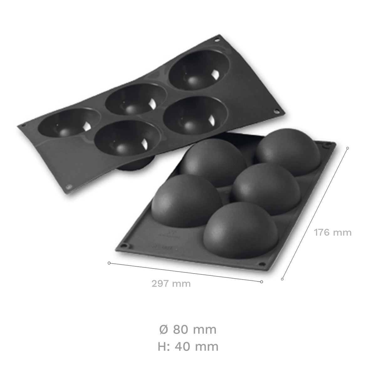 RED SILICONFLEX MOULD 5 SEMI SPHERES Ø 80MM X H 40MM