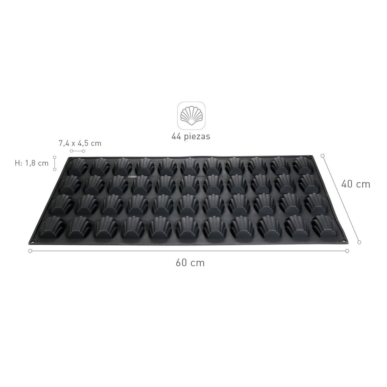 MOLDE SILICONA 44 MADELEINES 74X45H18MM | 60X40CM