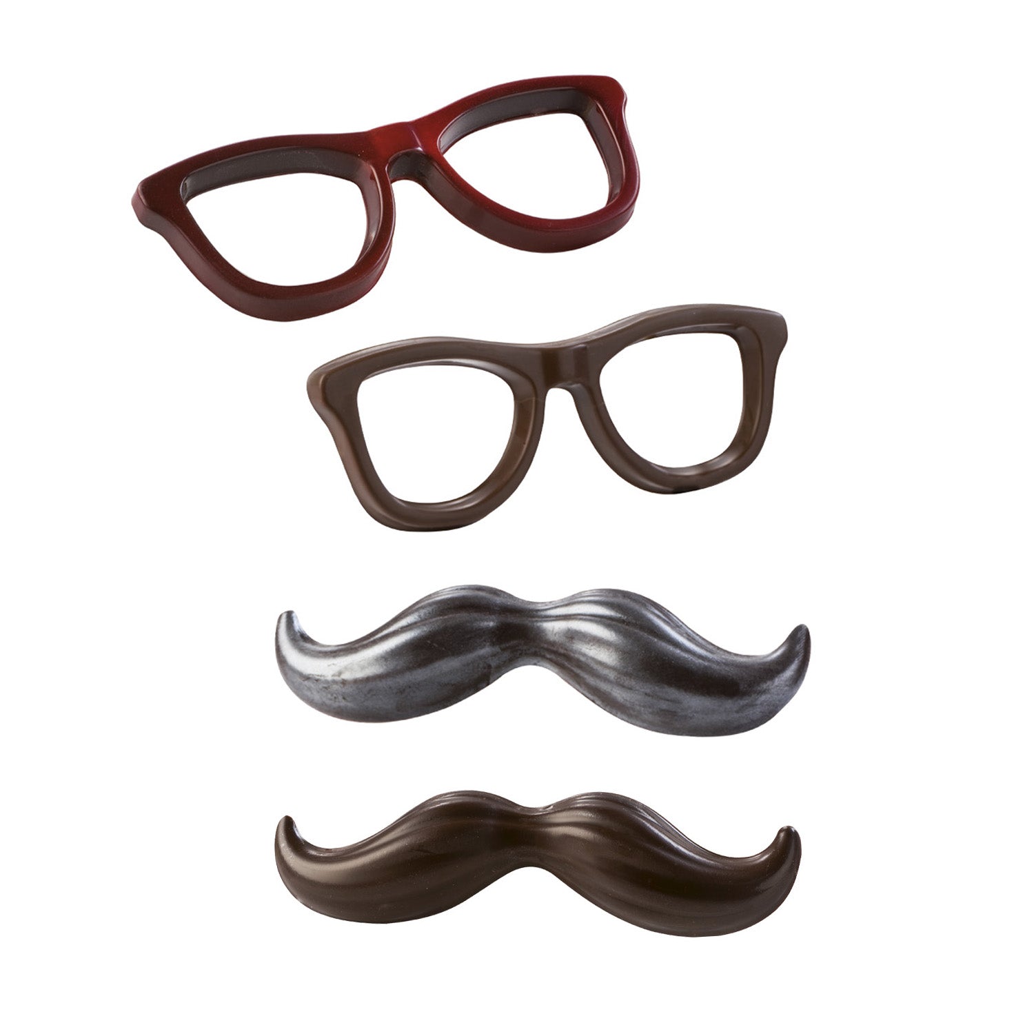 JUEGO 2 MOLDES PLASTICO TERMOFORMADO BIGOTE Y GAFAS