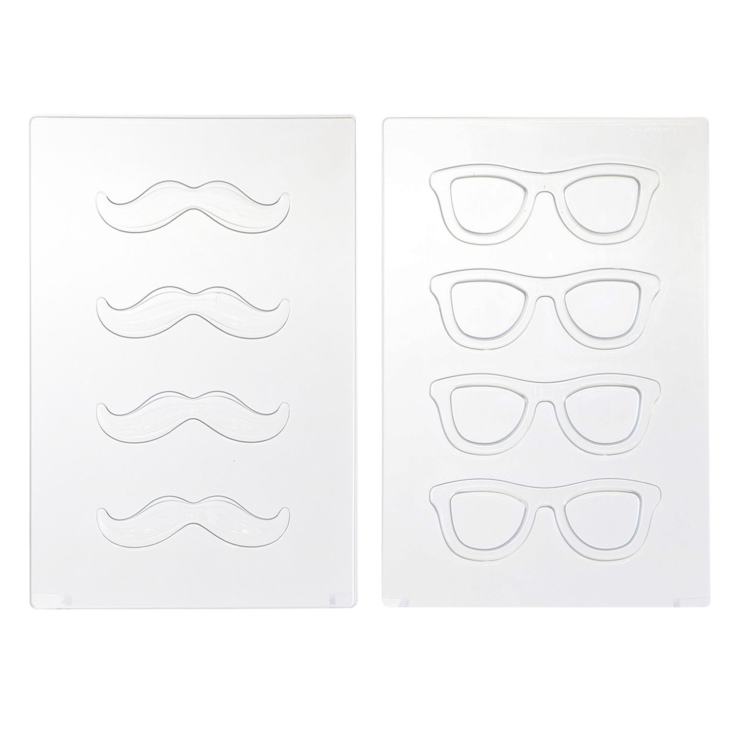 JUEGO 2 MOLDES PLASTICO TERMOFORMADO BIGOTE Y GAFAS