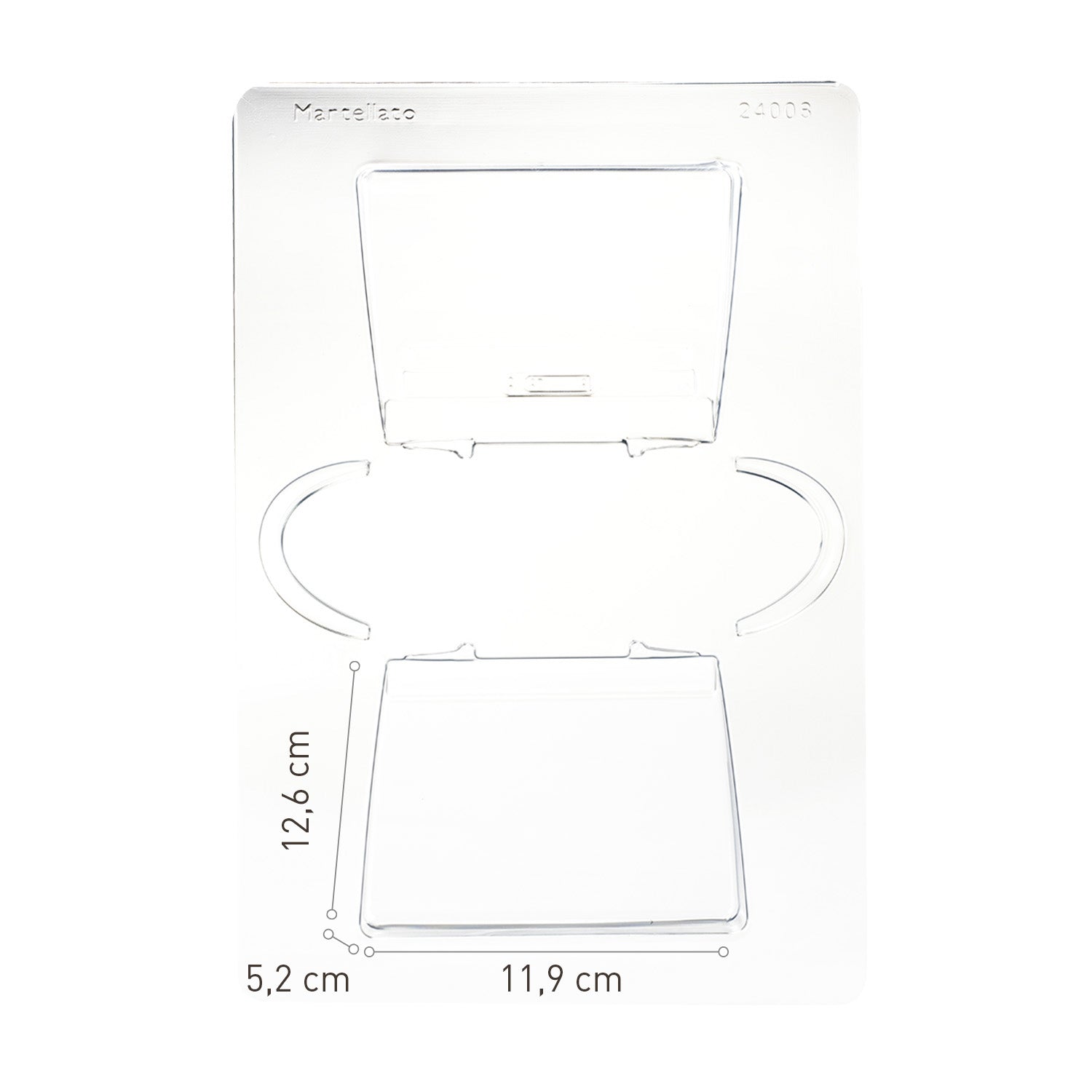 JUEGO 2 MOLDES PLASTICO TERMOFORMADO BOLSO 119X52 H126MM