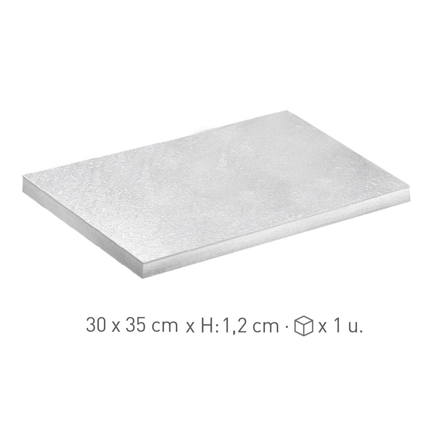 BASE DE TARTA RECTANGULAR PLATEADA 30X25 CM  H1.2CM