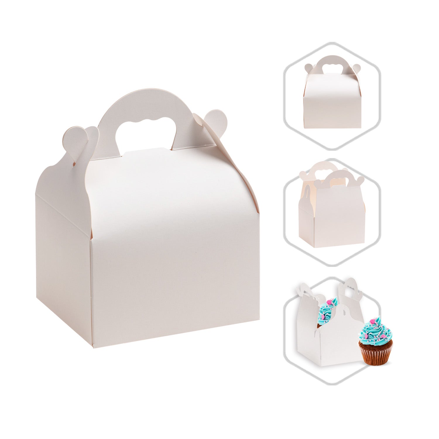 WHITE CARDBOARD CAKE BOX WITH HANDLES 10X12X7CM