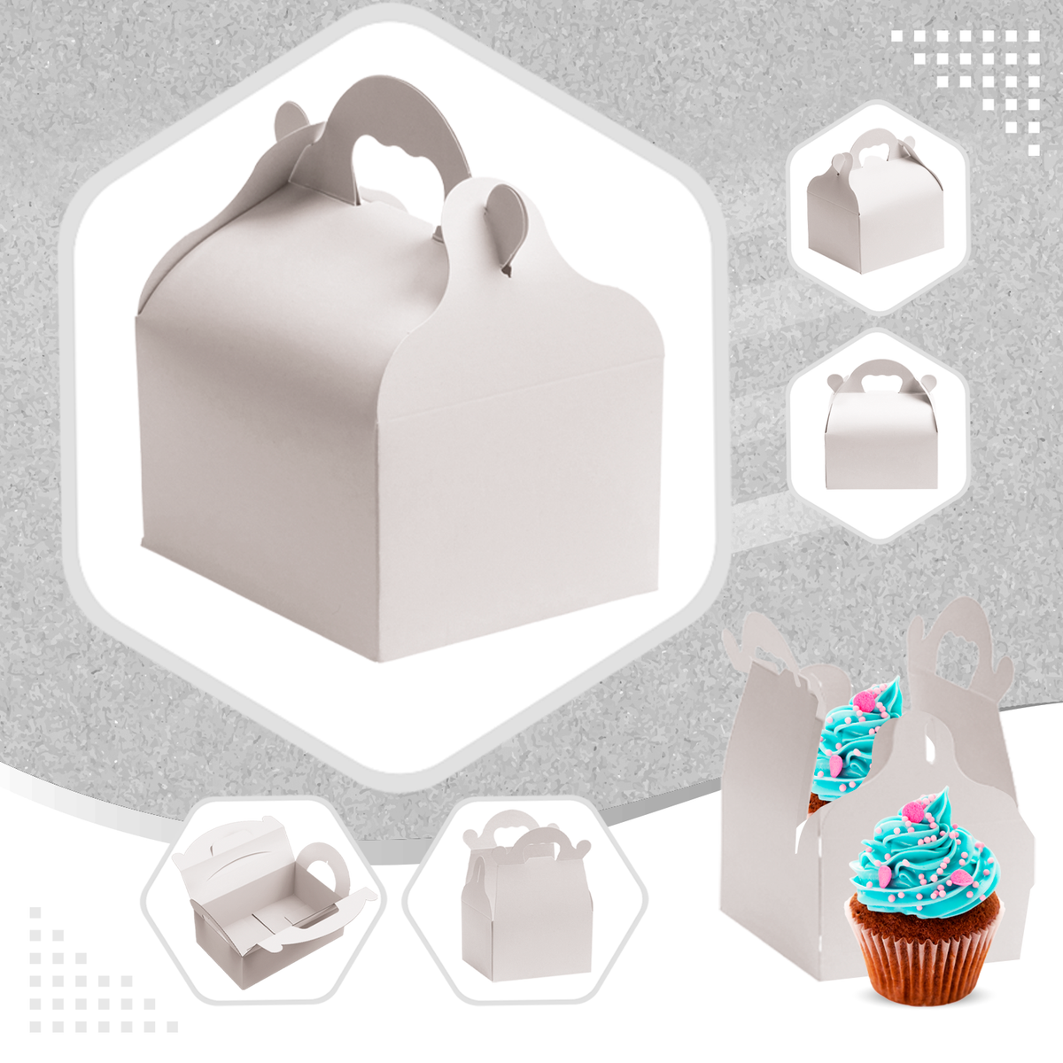 WHITE CARDBOARD CAKE BOX WITH HANDLES 10X12X7CM