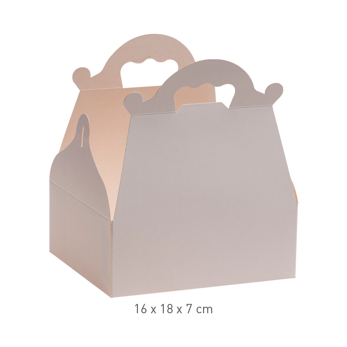 WHITE CARDBOARD CAKE BOX WITH HANDLES 16X18X7CM